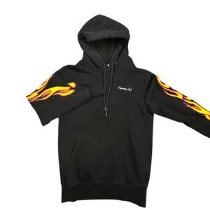 HM Divided Hoodie Mens XS Black Flaming Hot Flame Sleeve Graphic‎ Pullover